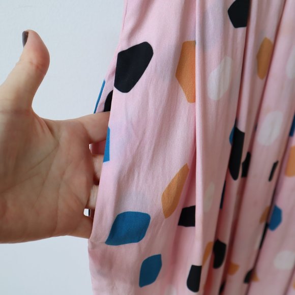 Dusen Dusen Silk Geometric Patterned Pink Tank Midi Dress, Size Small - Picture 9 of 15